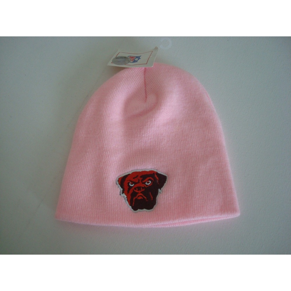 CLEVELAND BROWNS PINK DEADSTOCK TOBOGGAN KNIT VINTAGE BEANIE SKULL TOQUE HAT CAP